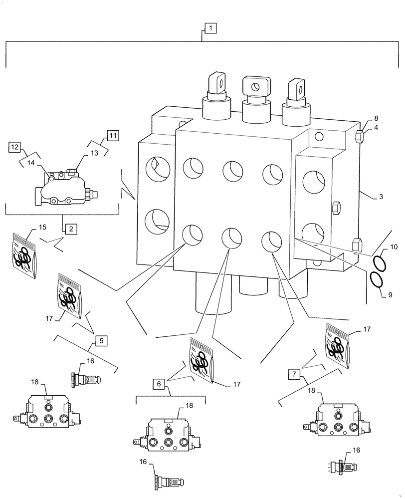 Схема запчастей Case 850M LT - (35.359.AJ[07]) - 3 CONTROL VALVES, ASSY (35) - HYDRAULIC SYSTEMS