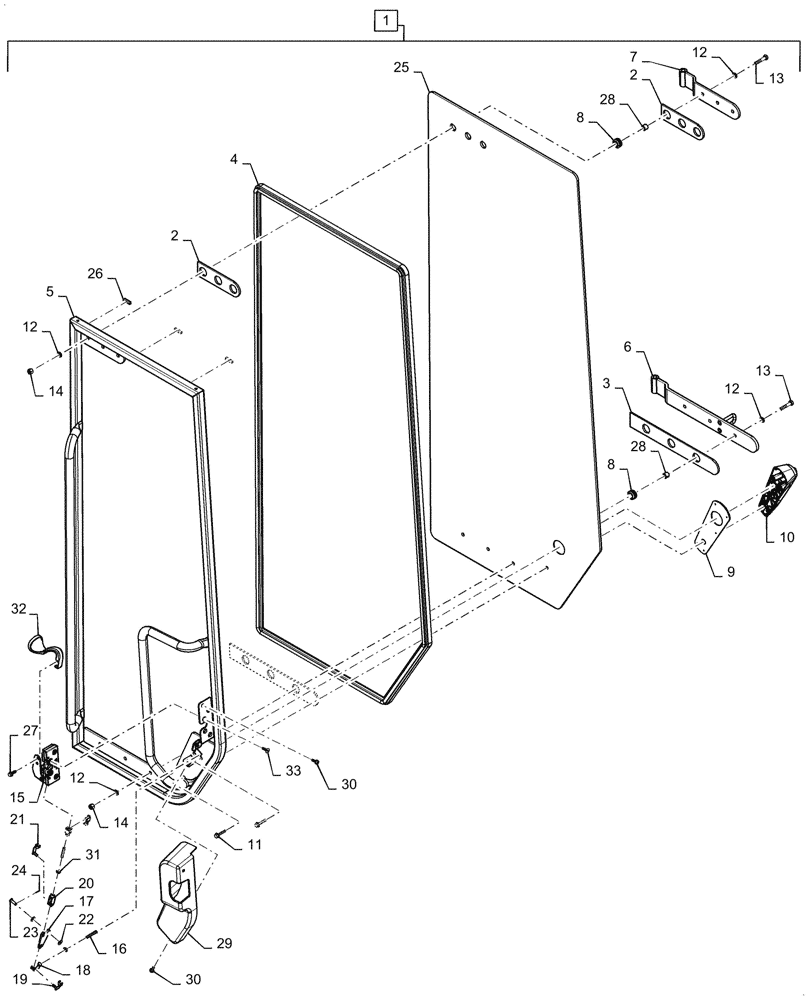Схема запчастей Case 521G - (90.154.010[01]) - LEFT DOOR ASSEMBLY (90) - PLATFORM, CAB, BODYWORK AND DECALS