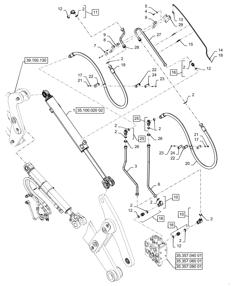 Схема запчастей Case 721G - (35.100.020[03]) - TILT CYLINDER INSTALLATION - XT LEFT SIDE (35) - HYDRAULIC SYSTEMS