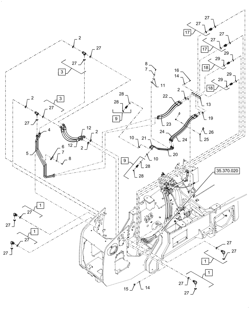 Схема запчастей Case 2050M XLT BD - (35.370.010) - LIFT CYLINDER, HYD. LINE (35) - HYDRAULIC SYSTEMS