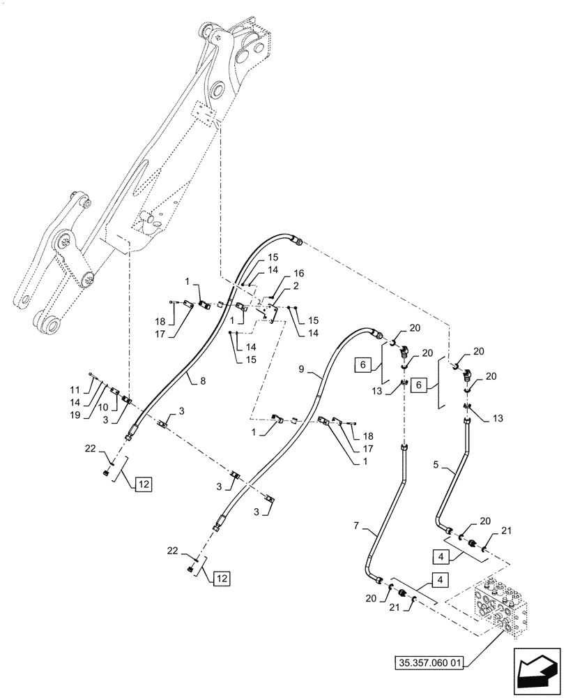 Схема запчастей Case 721G - (35.701.090[01]) - VAR - 734053, 734054, 734055 - THIRD SPOOL AUXILIARY LINE INSTALLATION, XT / TC (35) - HYDRAULIC SYSTEMS