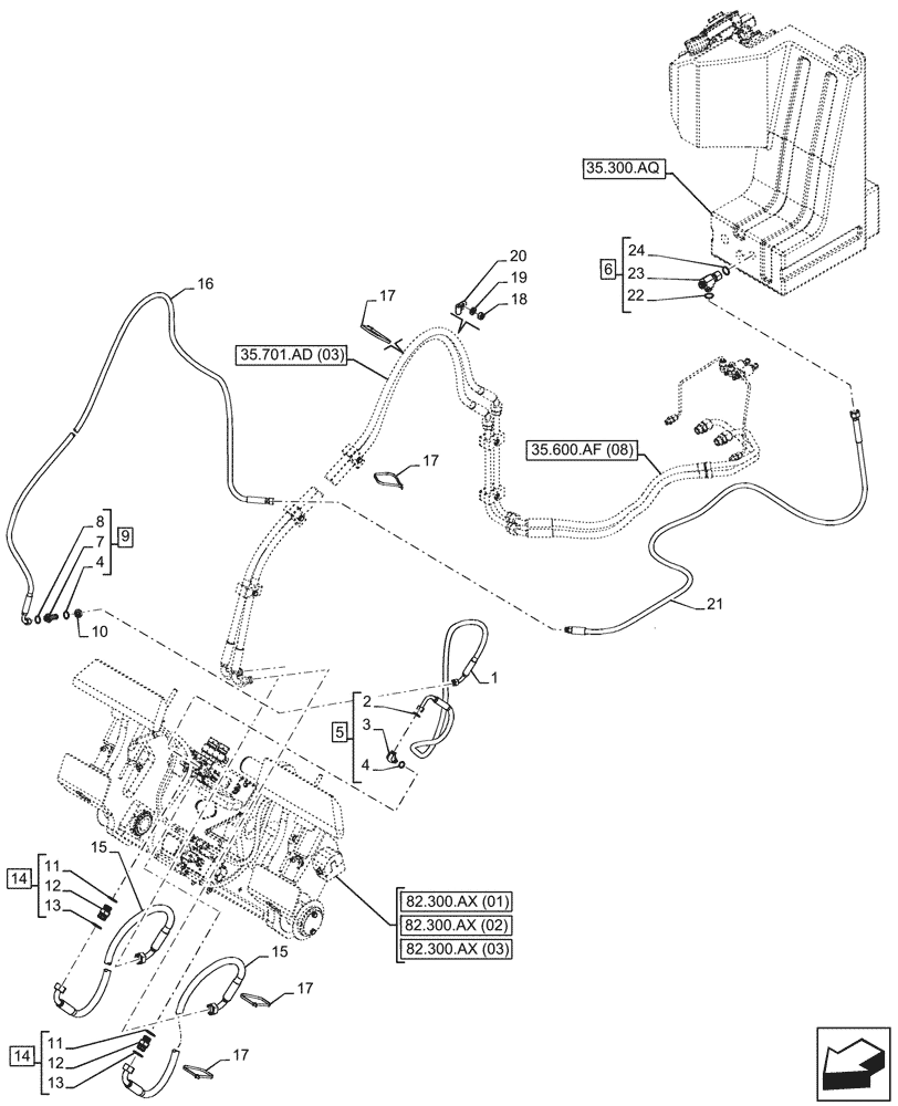 Схема запчастей Case 221F - (35.600.AD[02]) - VAR - 402031, 732004, 732006 - QUICK COUPLER, LINE (35) - HYDRAULIC SYSTEMS