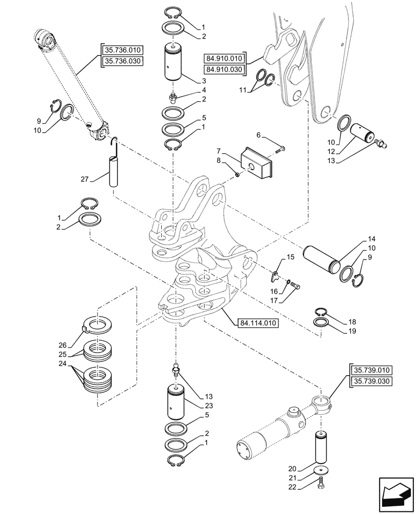 Схема запчастей Case 580N EP - (84.114.020) - BOOM SWING, TOWER, PIN (84) - BOOMS, DIPPERS & BUCKETS
