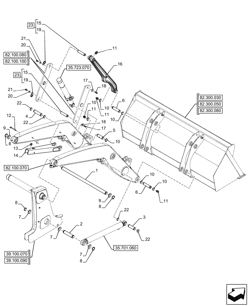 Схема запчастей Case 580SN WT - (82.100.090) - ARM, PIVOT, PIN (82) - FRONT LOADER & BUCKET