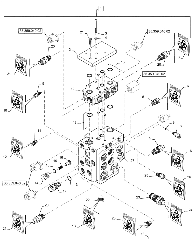 Схема запчастей Case 721G - (35.359.040[01]) - VAR - 734053, 734054 - CONTROL VALVE ASSY - 3 SPOOL, Z-BAR / XR / LR (35) - HYDRAULIC SYSTEMS