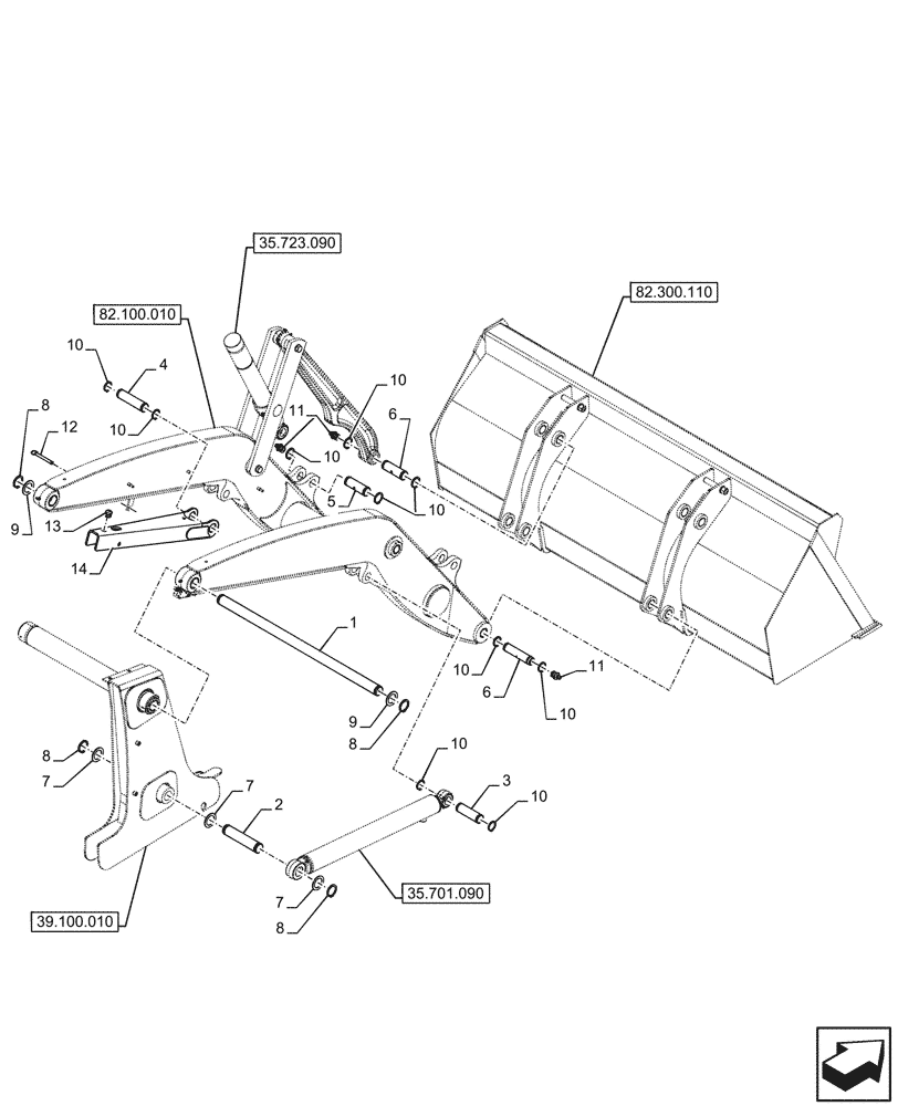 Схема запчастей Case 580N EP - (82.100.030) - ARM, PIVOT, PIN (82) - FRONT LOADER & BUCKET