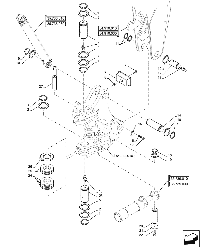 Схема запчастей Case 580N - (84.114.020) - BOOM SWING, TOWER, PIN (84) - BOOMS, DIPPERS & BUCKETS