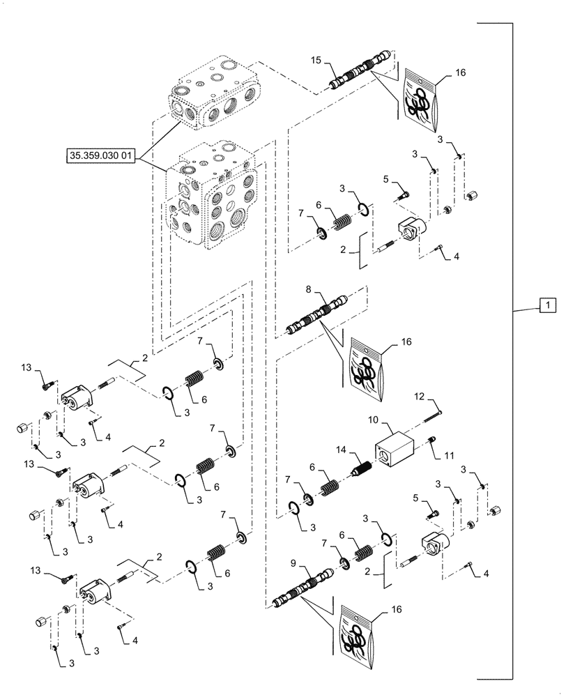 Схема запчастей Case 721G - (35.359.030[02]) - VAR - 734053, 734054 - CONTROL VALVE ASSY - 3 SPOOL, XT / TC (35) - HYDRAULIC SYSTEMS