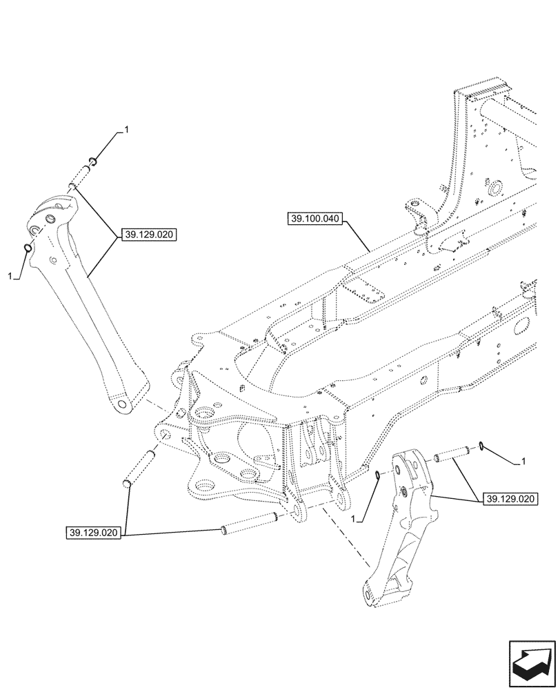 Схема запчастей Case 580N - (39.100.050) - MAIN FRAME (39) - FRAMES AND BALLASTING