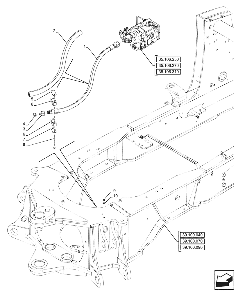 Схема запчастей Case 580SN WT - (35.106.040) - OIL PUMP & LINES, FITTING (35) - HYDRAULIC SYSTEMS
