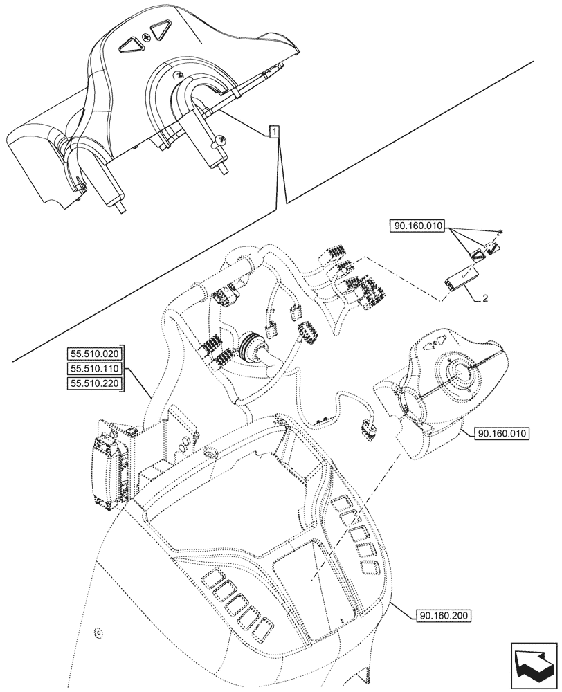 Схема запчастей Case 580N EP - (55.514.010) - CONSOLE, INDICATOR LIGHT (55) - ELECTRICAL SYSTEMS