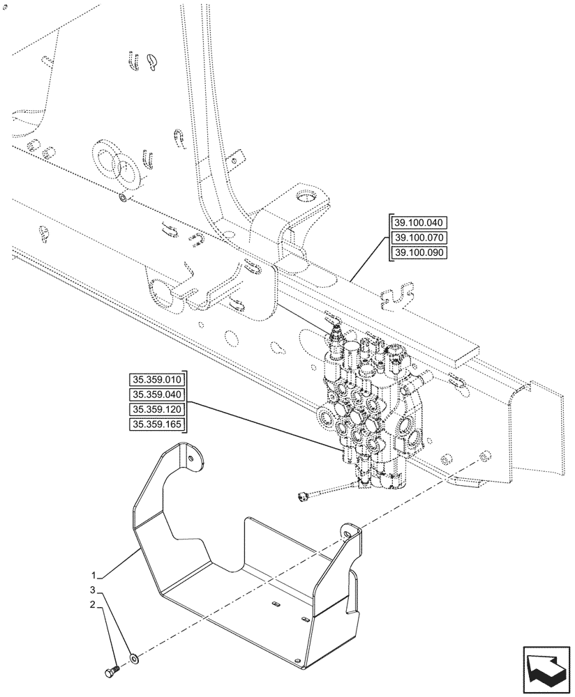 Схема запчастей Case 580N - (35.359.430) - LOADER VALVE, SHIELD, ASSY (35) - HYDRAULIC SYSTEMS