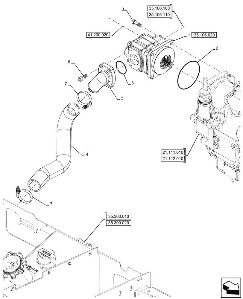 Схема запчастей Case 580N - (35.106.010) - HYDRAULIC PUMP, LINE (35) - HYDRAULIC SYSTEMS