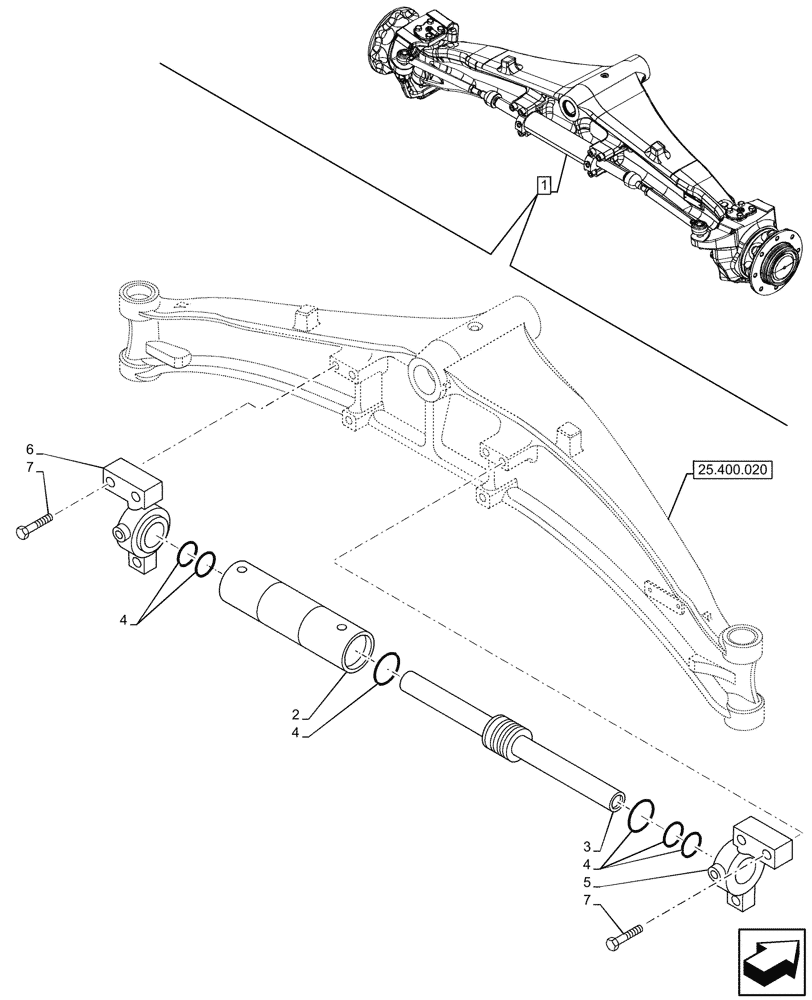 Схема запчастей Case 580N - (41.216.010) - FRONT AXLE, STEERING CYLINDER, 2WD (41) - STEERING
