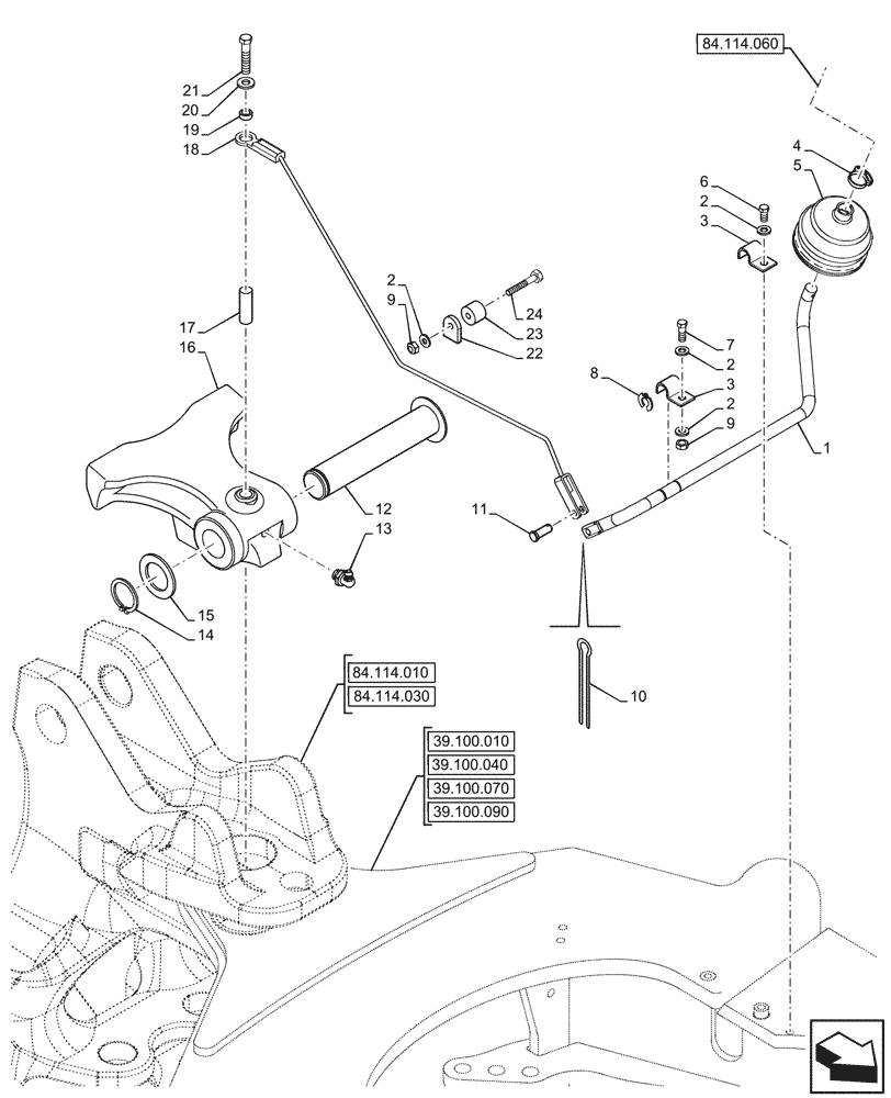 Схема запчастей Case 580N EP - (84.114.050) - BOOM, LATCH (84) - BOOMS, DIPPERS & BUCKETS