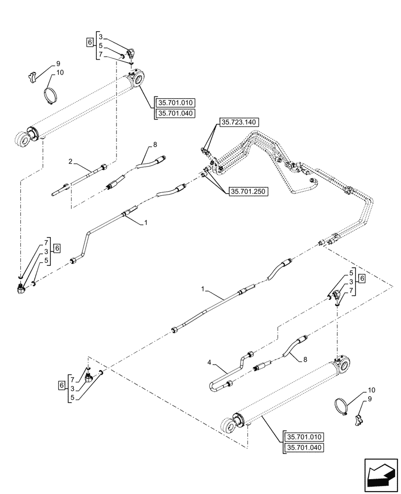 Схема запчастей Case 580N - (35.701.030) - LIFT CYLINDER, LINES (35) - HYDRAULIC SYSTEMS