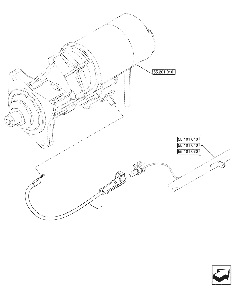 Схема запчастей Case 580N - (55.201.030) - STARTER MOTOR, WIRE HARNESS, JUMPER (55) - ELECTRICAL SYSTEMS