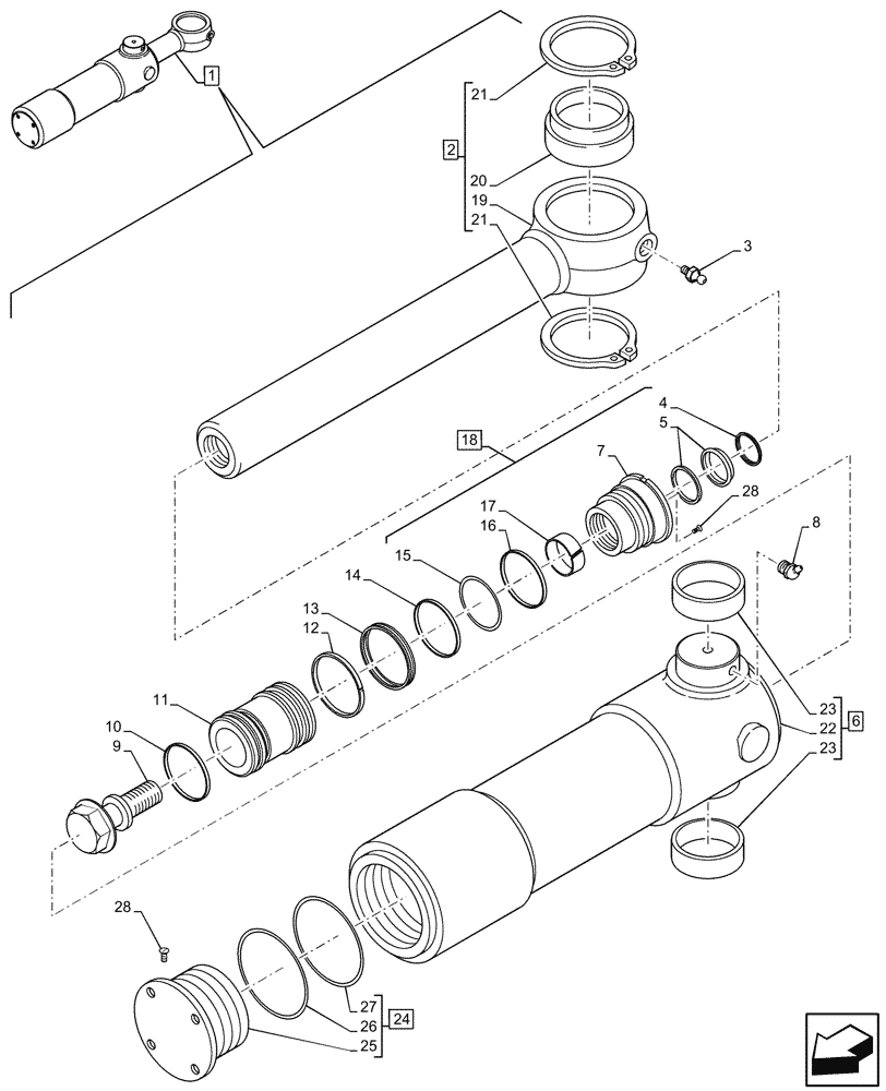 Схема запчастей Case 580SN - (35.739.040) - BACKHOE ARM, SLEWING/SWING, CYLINDER, COMPONENTS (35) - HYDRAULIC SYSTEMS