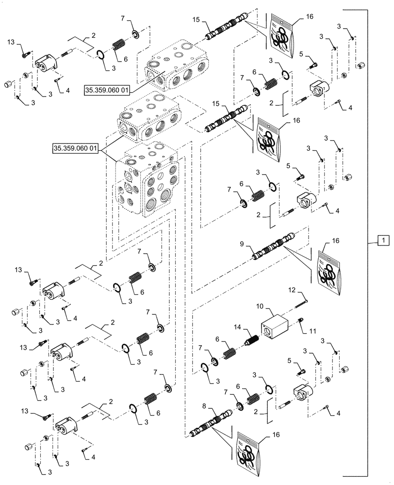 Схема запчастей Case 721G - (35.359.060[02]) - VAR - 734055 - CONTROL VALVE ASSY - 4 SPOOL, XT / TC (35) - HYDRAULIC SYSTEMS