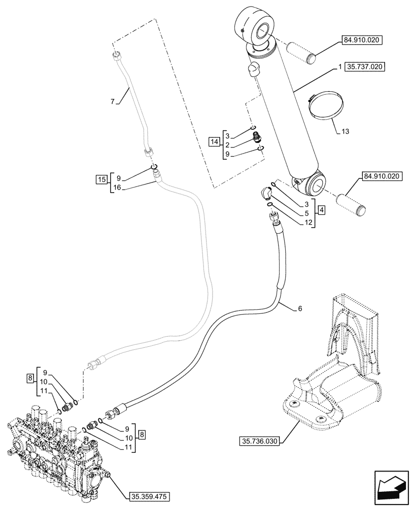 Схема запчастей Case 580N - (35.737.010) - DIPPER, CYLINDER, LINE (35) - HYDRAULIC SYSTEMS