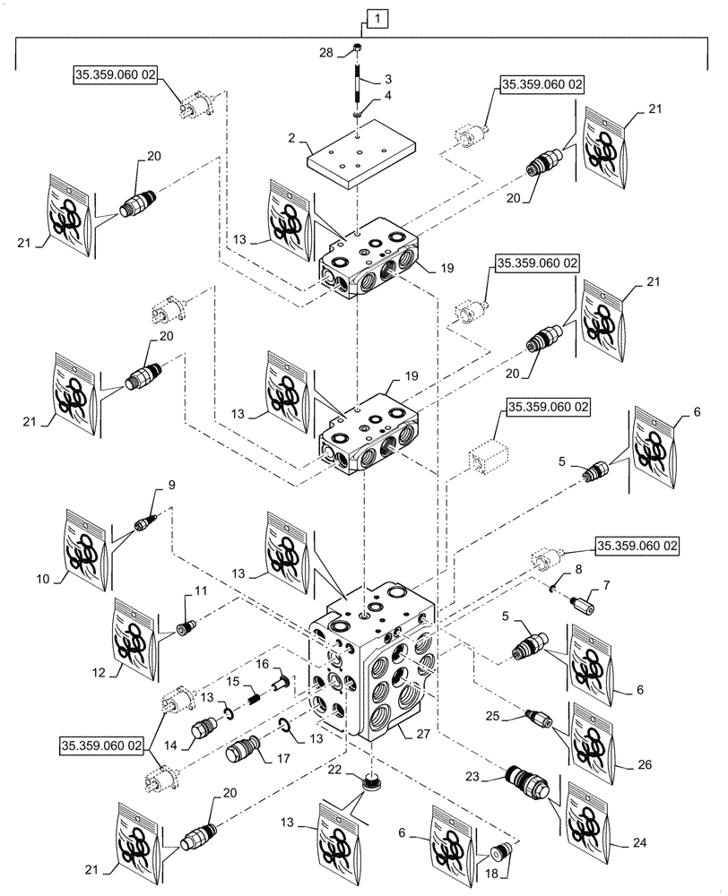 Схема запчастей Case 721G - (35.359.060[01]) - VAR - 734055 - CONTROL VALVE ASSY - 4 SPOOL, XT / TC (35) - HYDRAULIC SYSTEMS