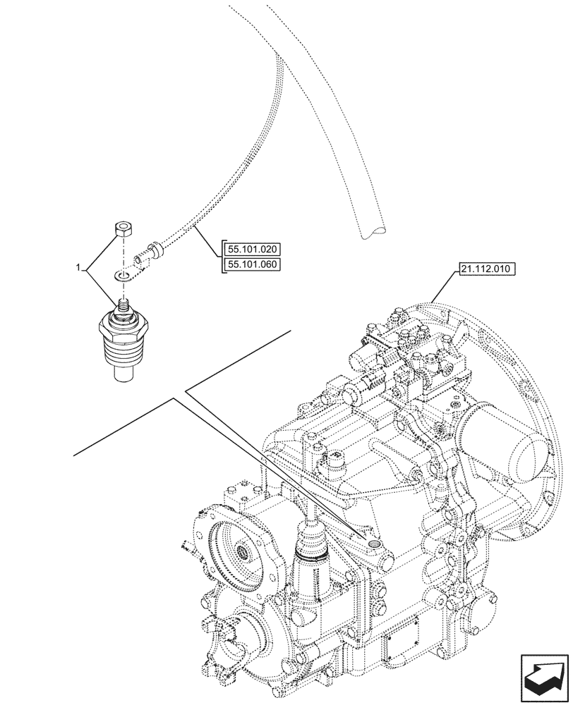 Схема запчастей Case 580N - (55.022.010) - POWERSHUTTLE TRANSMISSION, TEMPERATURE SENDER (55) - ELECTRICAL SYSTEMS