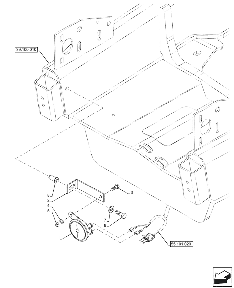 Схема запчастей Case 580N EP - (55.408.020) - HORN (55) - ELECTRICAL SYSTEMS