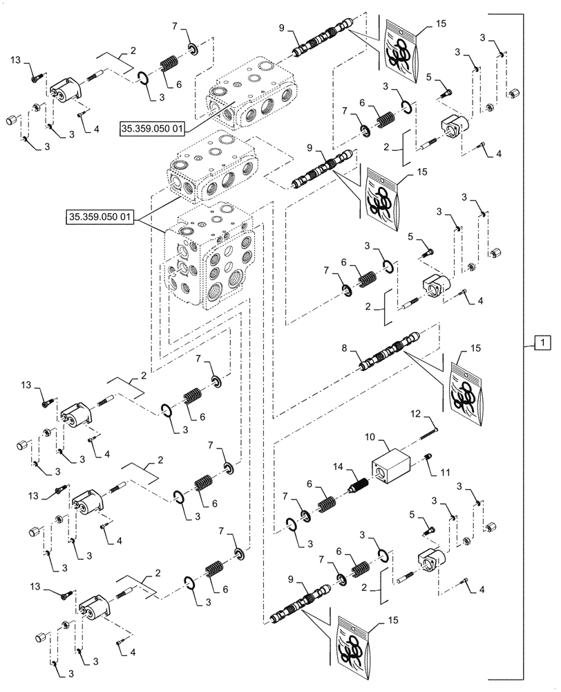 Схема запчастей Case 721G - (35.359.050[02]) - VAR - 734055 - CONTROL VALVE ASSY - 4 SPOOL, Z-BAR / XR / LR (35) - HYDRAULIC SYSTEMS