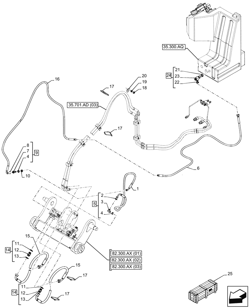 Схема запчастей Case 221F - (35.600.AD[04]) - VAR - 734584, 734650, 734652 - QUICK COUPLER, LINES (35) - HYDRAULIC SYSTEMS