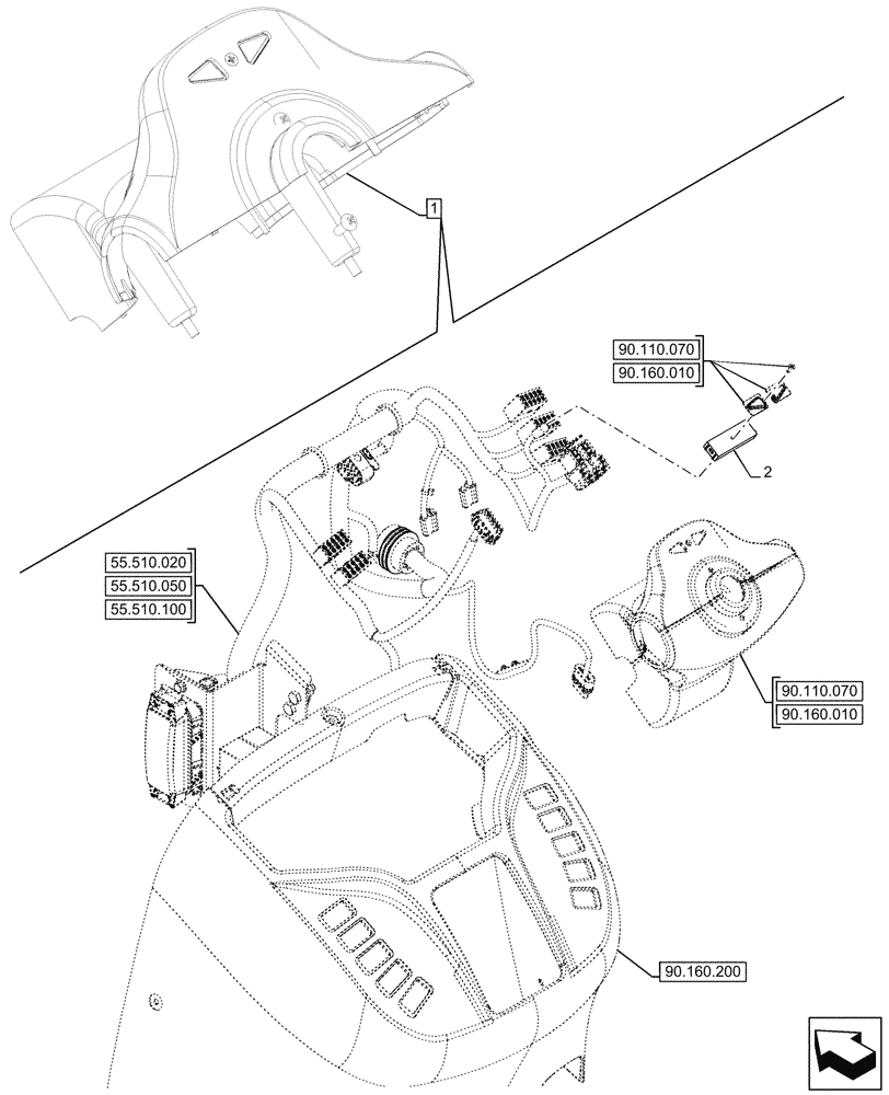 Схема запчастей Case 580N - (55.514.010) - CONSOLE, INDICATOR LIGHT (55) - ELECTRICAL SYSTEMS
