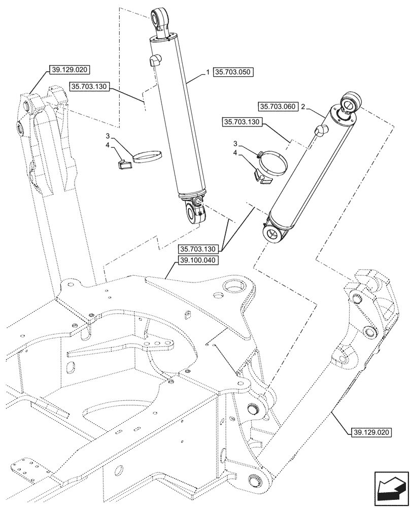 Схема запчастей Case 580SN - (35.703.040) - STABILIZER CYLINDER (35) - HYDRAULIC SYSTEMS