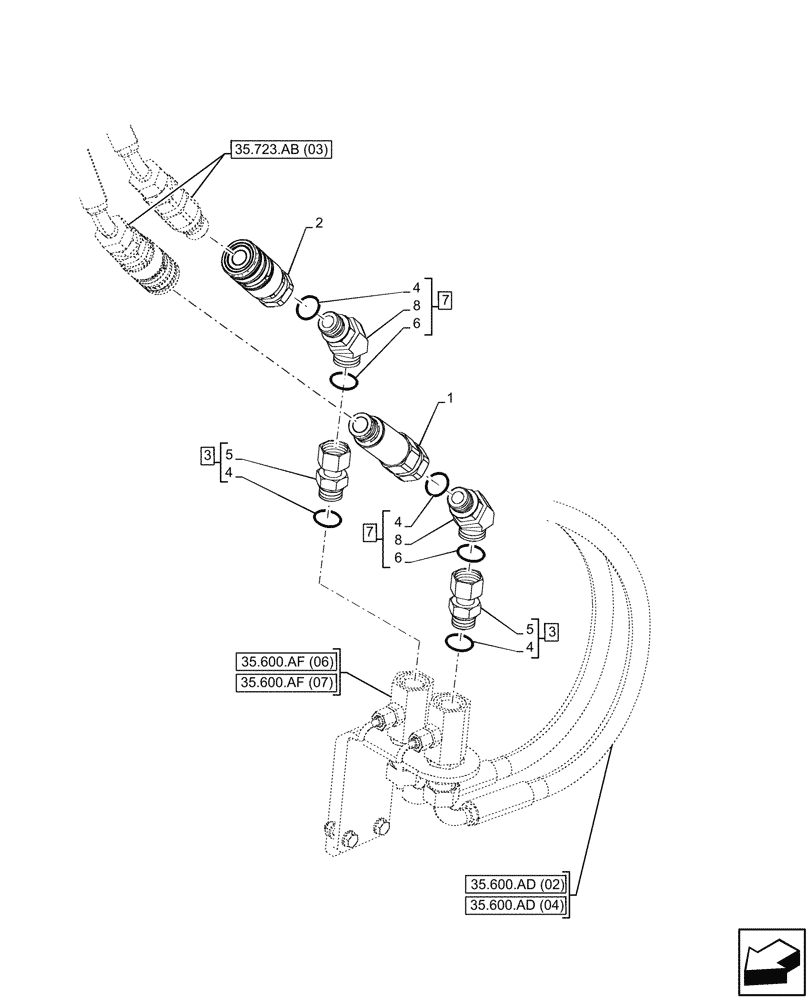 Схема запчастей Case 21F - (35.734.AG[09]) - VAR - 732001, 732002, 732005, 734647, 734648, 734651 - HYDRAULIC LINE, COUPLING, JOINT (35) - HYDRAULIC SYSTEMS