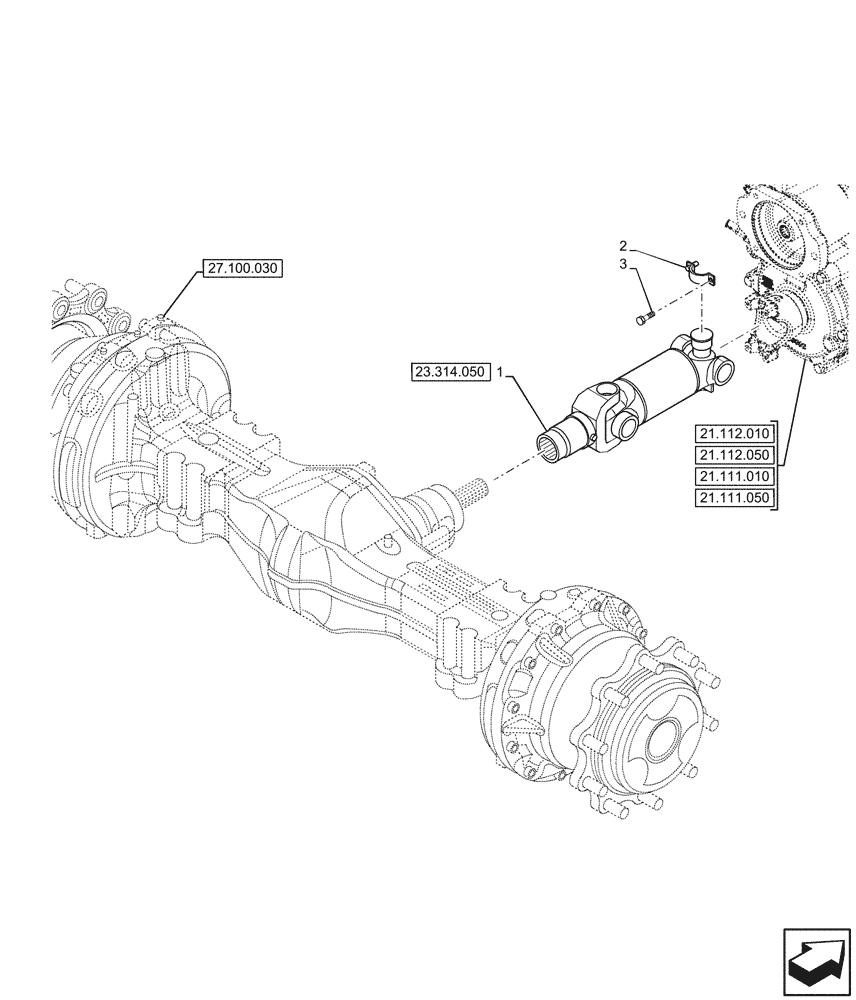 Схема запчастей Case 580SN - (23.314.040) - REAR AXLE, DRIVE SHAFT (23) - FOUR WHEEL DRIVE SYSTEM