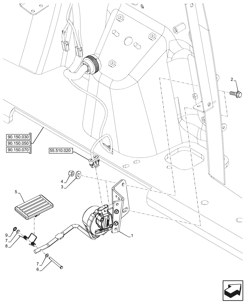 Схема запчастей Case 580N EP - (55.525.020) - FOOT, THROTTLE (55) - ELECTRICAL SYSTEMS