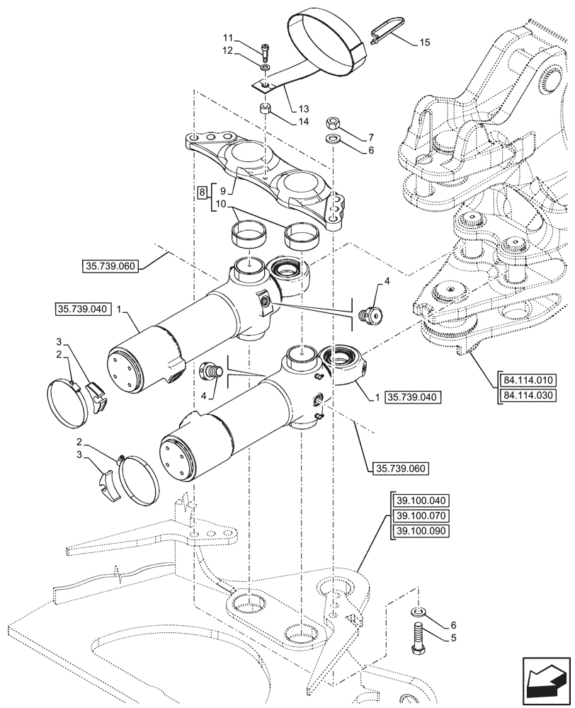 Схема запчастей Case 580SN - (35.739.030) - BACKHOE ARM, SLEWING/SWING, CYLINDER (35) - HYDRAULIC SYSTEMS