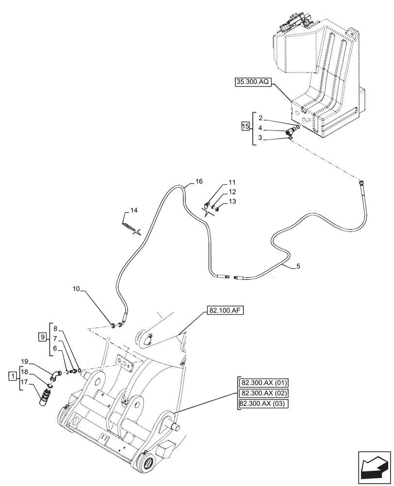Схема запчастей Case 21F - (35.600.AD[11]) - VAR - 732002, 732005, 734648, 734651 - QUICK COUPLER, LINES (35) - HYDRAULIC SYSTEMS