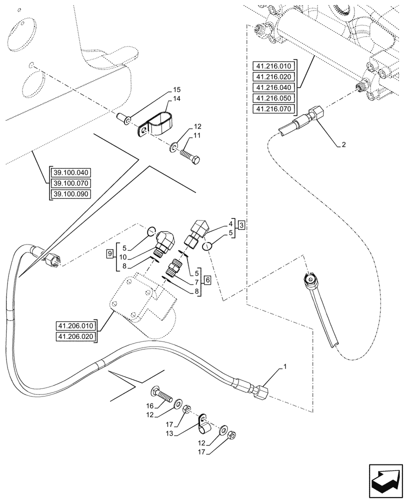 Схема запчастей Case 580SN - (41.216.090) - STEERING CYLINDER HYD. LINE (41) - STEERING