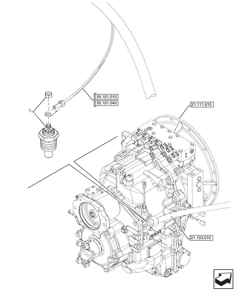 Схема запчастей Case 580N - (55.022.020) - SEMI-POWERSHIFT TRANSMISSION, TEMPERATURE SENDER (55) - ELECTRICAL SYSTEMS