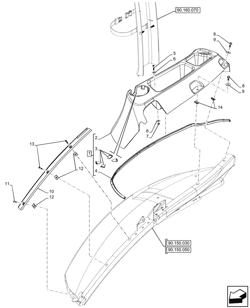 Схема запчастей Case 580SN WT - (90.160.080) - CAB INTERIOR TRIM, LEFT SIDE, INTERNAL, PANEL (90) - PLATFORM, CAB, BODYWORK AND DECALS