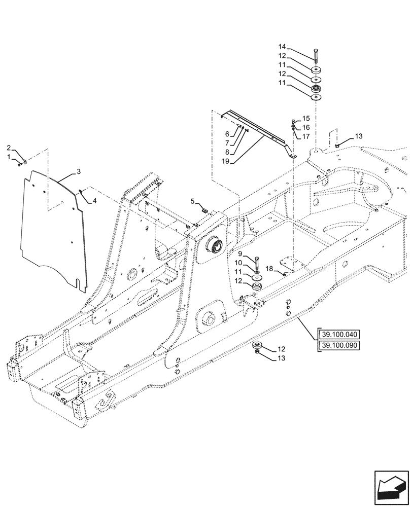 Схема запчастей Case 580N - (39.100.030) - MAIN FRAME, CURTAIN (39) - FRAMES AND BALLASTING