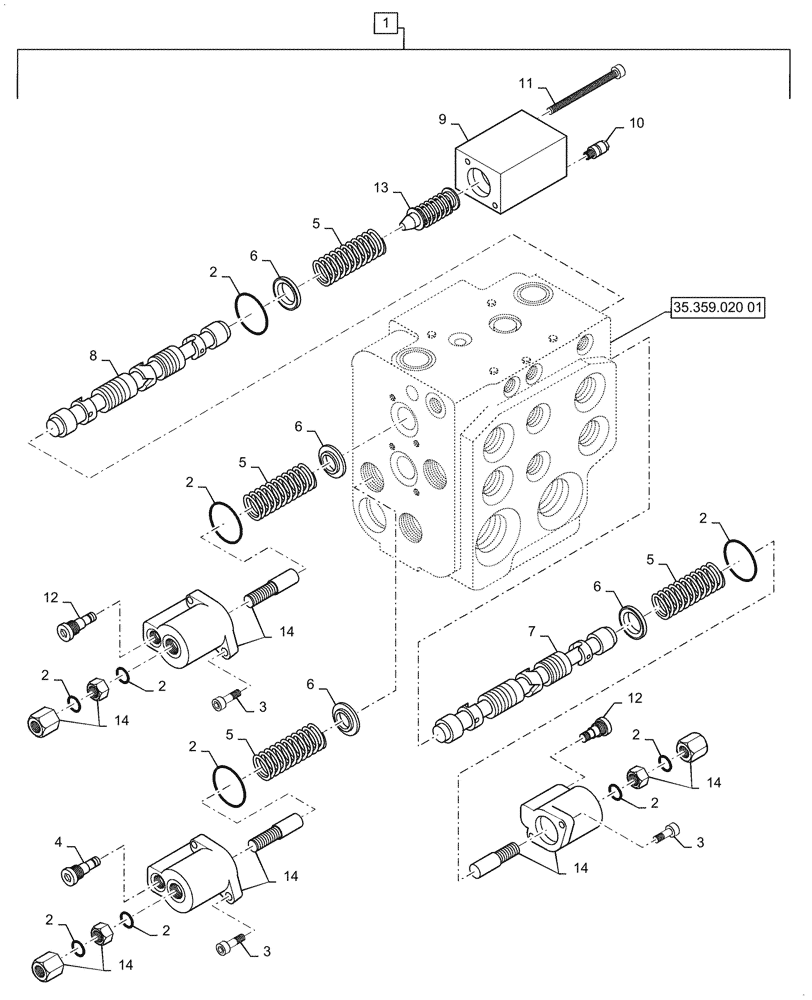 Схема запчастей Case 721G - (35.359.020[02]) - VAR - 734051, 734052 - CONTROL VALVE ASSY - 2 SPOOL, XT / TC (35) - HYDRAULIC SYSTEMS