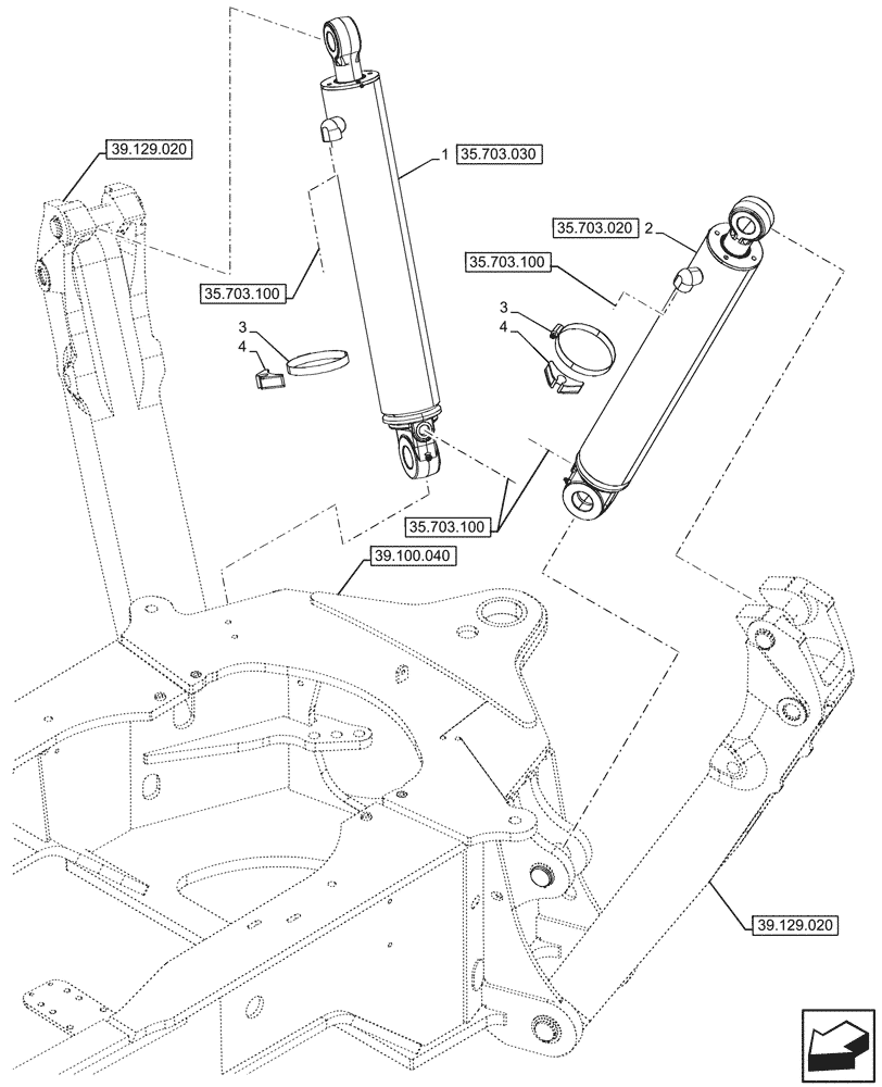 Схема запчастей Case 580N - (35.703.010) - STABILIZER CYLINDER (35) - HYDRAULIC SYSTEMS