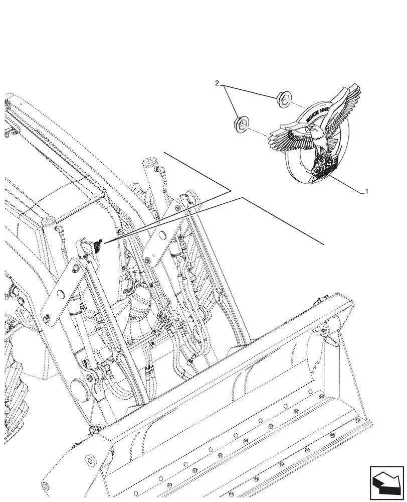 Схема запчастей Case 580N EP - (90.108.710) - EMBLEM, HOOD (90) - PLATFORM, CAB, BODYWORK AND DECALS