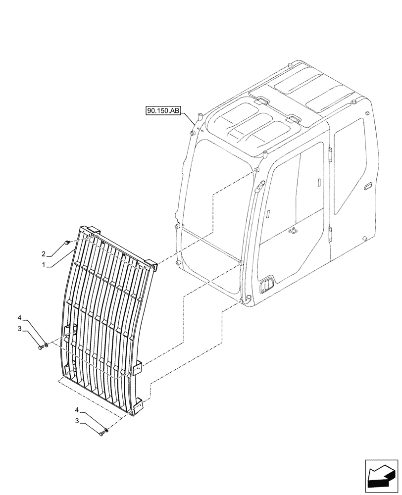 Схема запчастей Case CX300D LC - (90.150.BJ[02]) - VAR - 461024 - CAB GUARD, FRONT, STONEGUARD, FIXED - BSN NFS7N1108 (90) - PLATFORM, CAB, BODYWORK AND DECALS