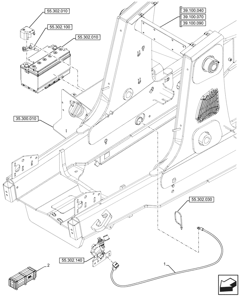 Схема запчастей Case 580N - (55.302.020) - VAR - 423093 - DUAL BATTERY, POSITIVE, CABLE (55) - ELECTRICAL SYSTEMS