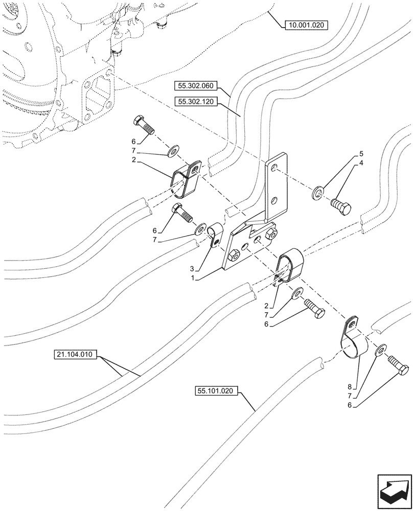 Схема запчастей Case 580SN WT - (10.001.060) - ENGINE, HOSE, HARNESS, SUPPORT (10) - ENGINE