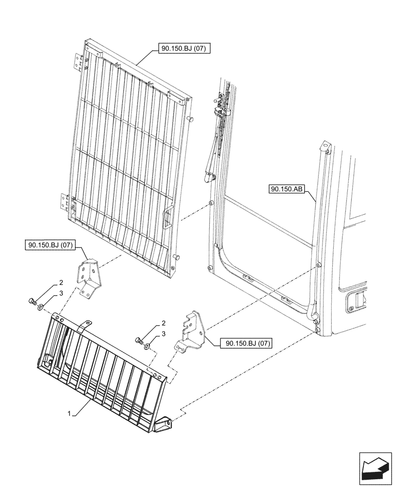 Схема запчастей Case CX300D LC - (90.150.BJ[06]) - VAR - 781986 - FRONT, LOWER, STONEGUARD, OPENABLE - BSN NFS7N1108 (90) - PLATFORM, CAB, BODYWORK AND DECALS