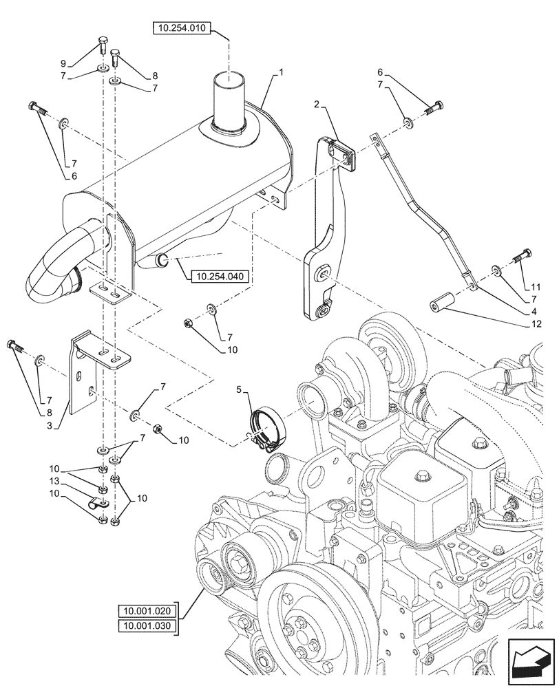 Схема запчастей Case 580SN - (10.254.030) - ENGINE, MUFFLER, ELECTRONIC (10) - ENGINE