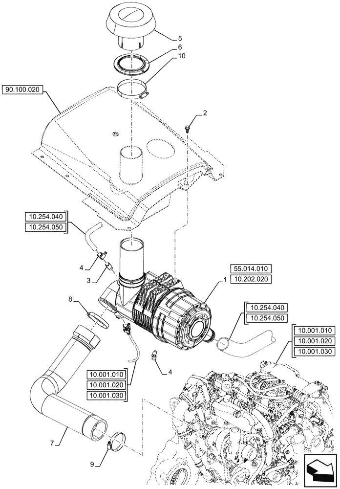 Схема запчастей Case 580N - (10.202.010) - AIR CLEANER (10) - ENGINE