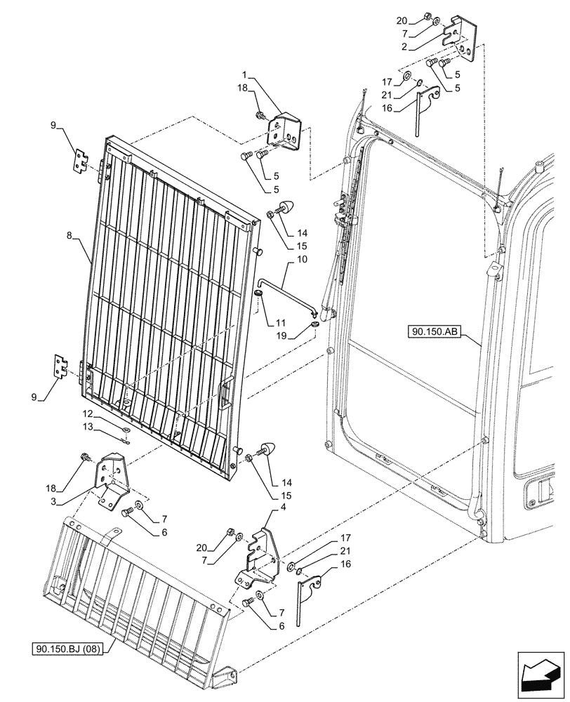 Схема запчастей Case CX300D LC - (90.150.BJ[09]) - VAR - 781986 -FRONT, STONEGUARD, OPENABLE - ASN NFS7N1109 (90) - PLATFORM, CAB, BODYWORK AND DECALS